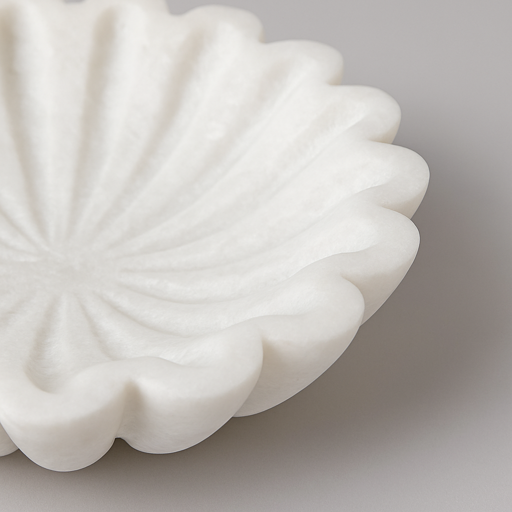 White Marble Flower Carved Bowl – Handcrafted Decorative Accent Piece