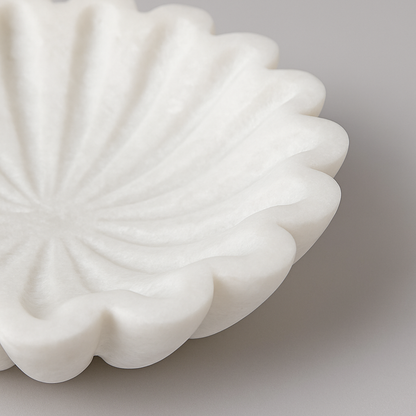 White Marble Flower Carved Bowl – Handcrafted Decorative Accent Piece