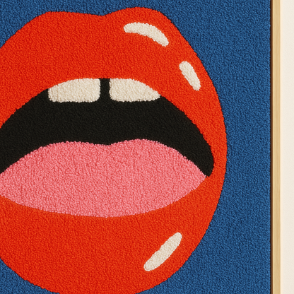 Pop Art Wooden Wall Art – Red Lips on Blue Background