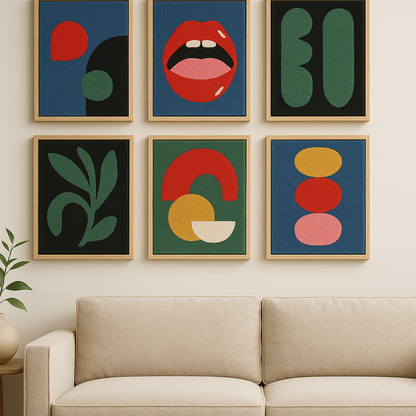 Pop Art Wooden Wall Art – Red Lips on Blue Background