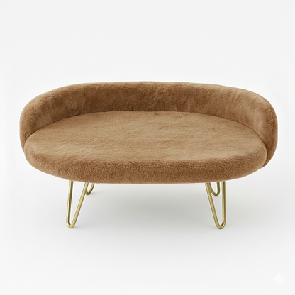 Luxe Plush Pet Bed with Gold Legs – Beige (Sofa-Style)