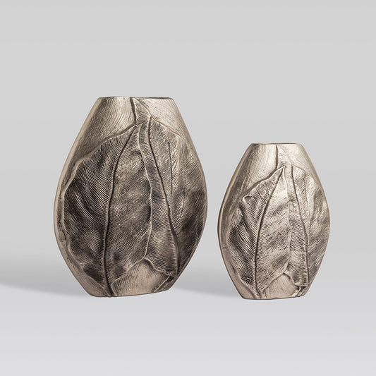Nosi Vase Set of 2 – Leaf Textured Metallic Finish