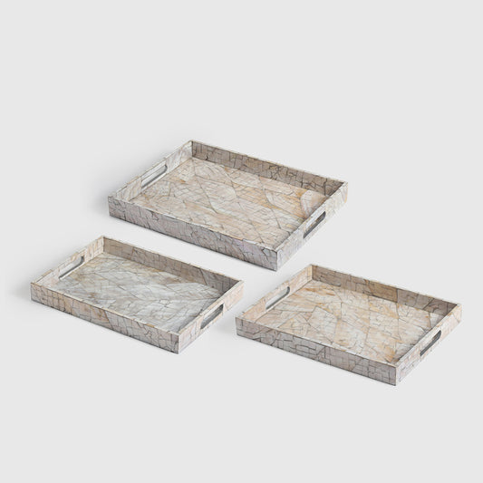 Melda Pearl Trays – Elegant Decorative Serving Set (45×35×5 cm, 40×30×5 cm, 35×25×4 cm)