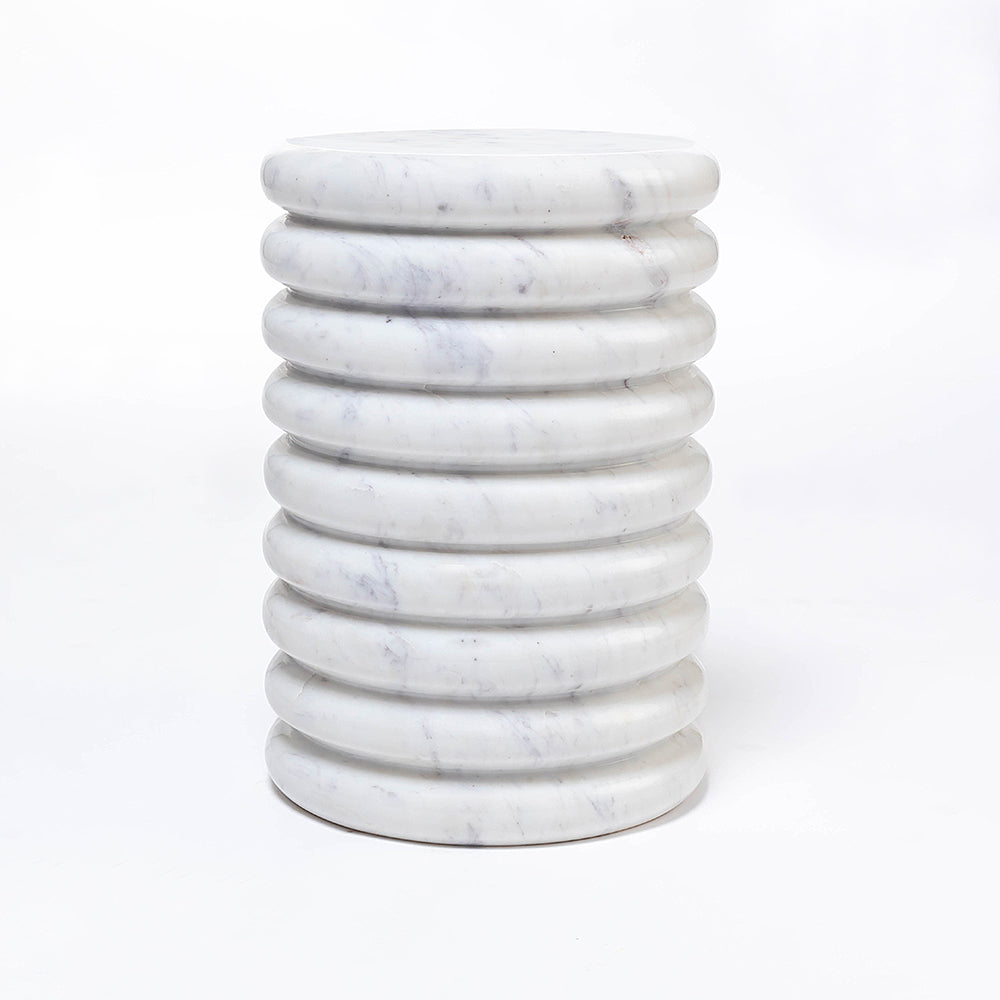 White Purple Marble Accent Table – Handcrafted Solid Stone Furniture