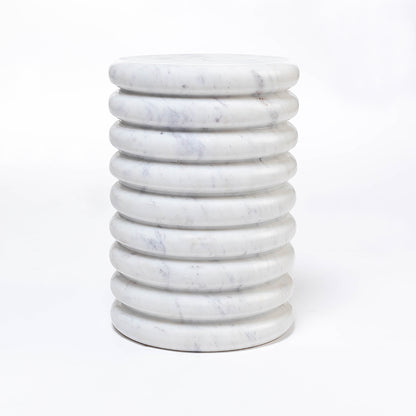 White Purple Marble Accent Table – Handcrafted Solid Stone Furniture