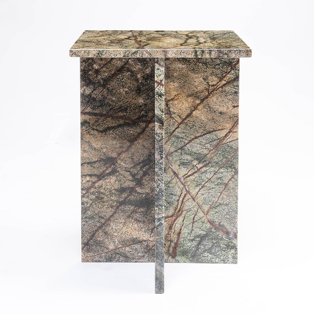 Green Forest Indian Marble Accent Table – Handcrafted Natural Stone Furniture