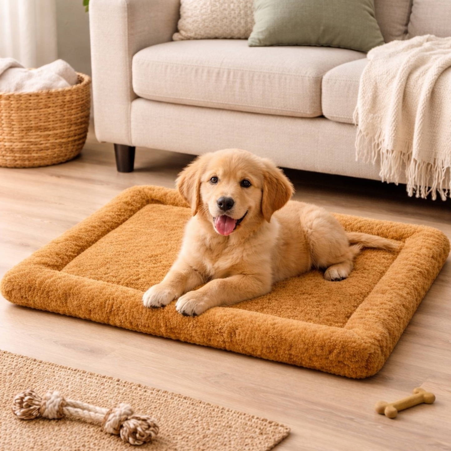 Ultra-Soft Plush Pet Floor Mat – Camel Brown - Washable & Non-Slip