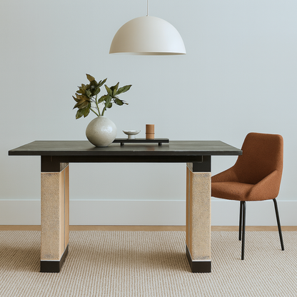 Black Oak Dining Table with Contrasting Block Legs