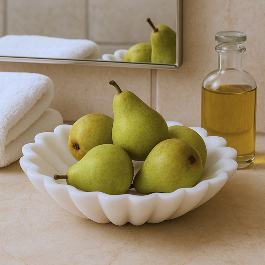 White Marble Flower Carved Bowl – Handcrafted Decorative Accent Piece