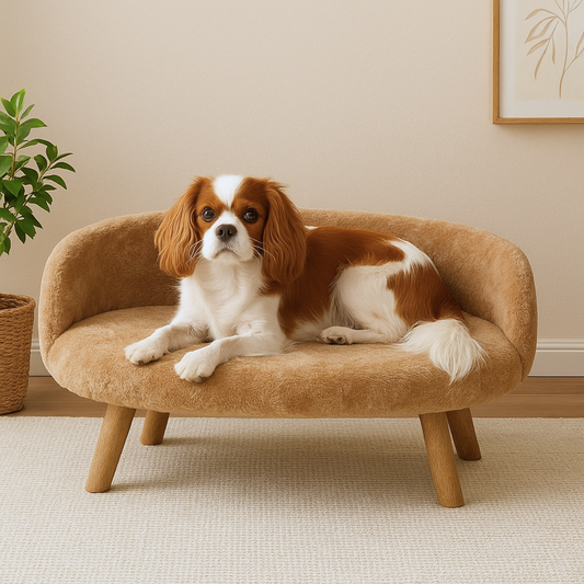 Luxury Plush Pet Bed with Wooden Legs – Semi-Enclosed Sofa Design