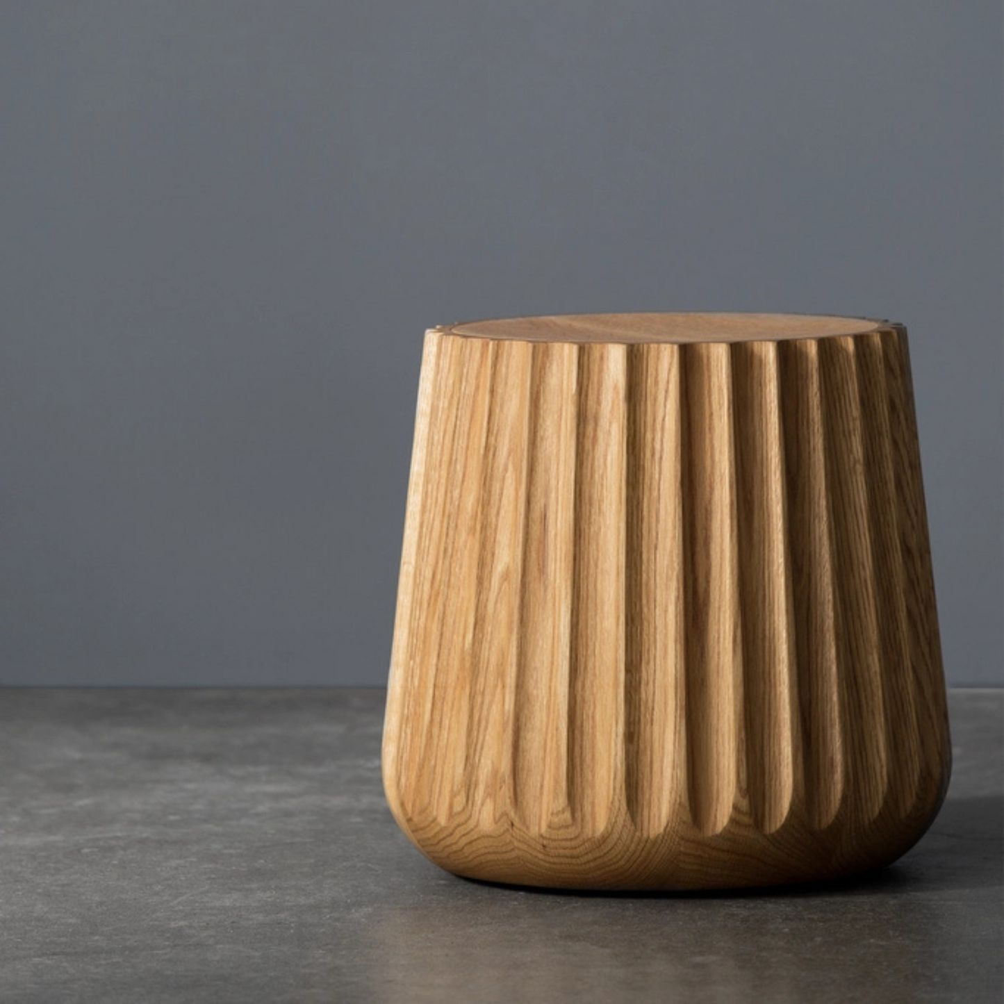 Natural Oak Fluted Wooden Stool / Side Table