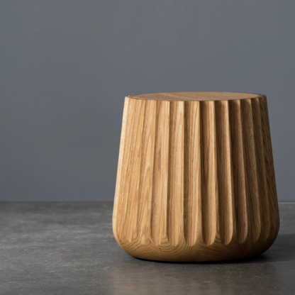 Natural Oak Fluted Wooden Stool / Side Table