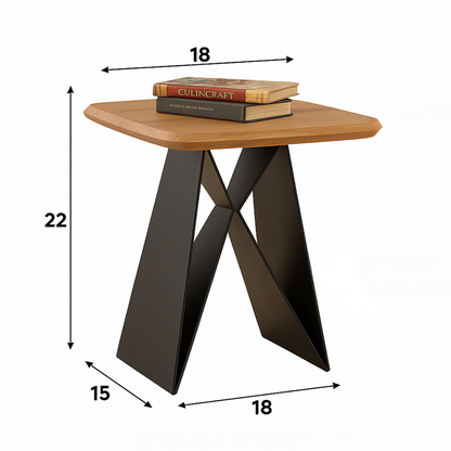 Modern Wood & Metal Side Table – Geometric Base