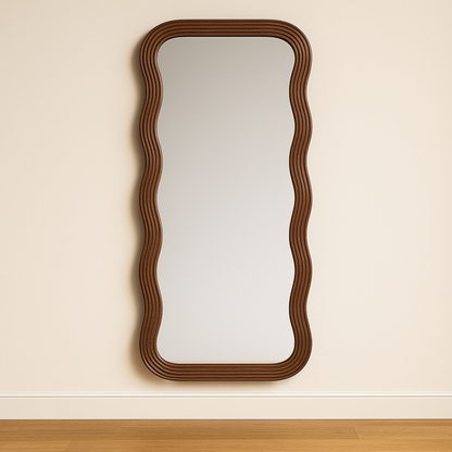 Wavy Wooden Frame Full-Length Mirror