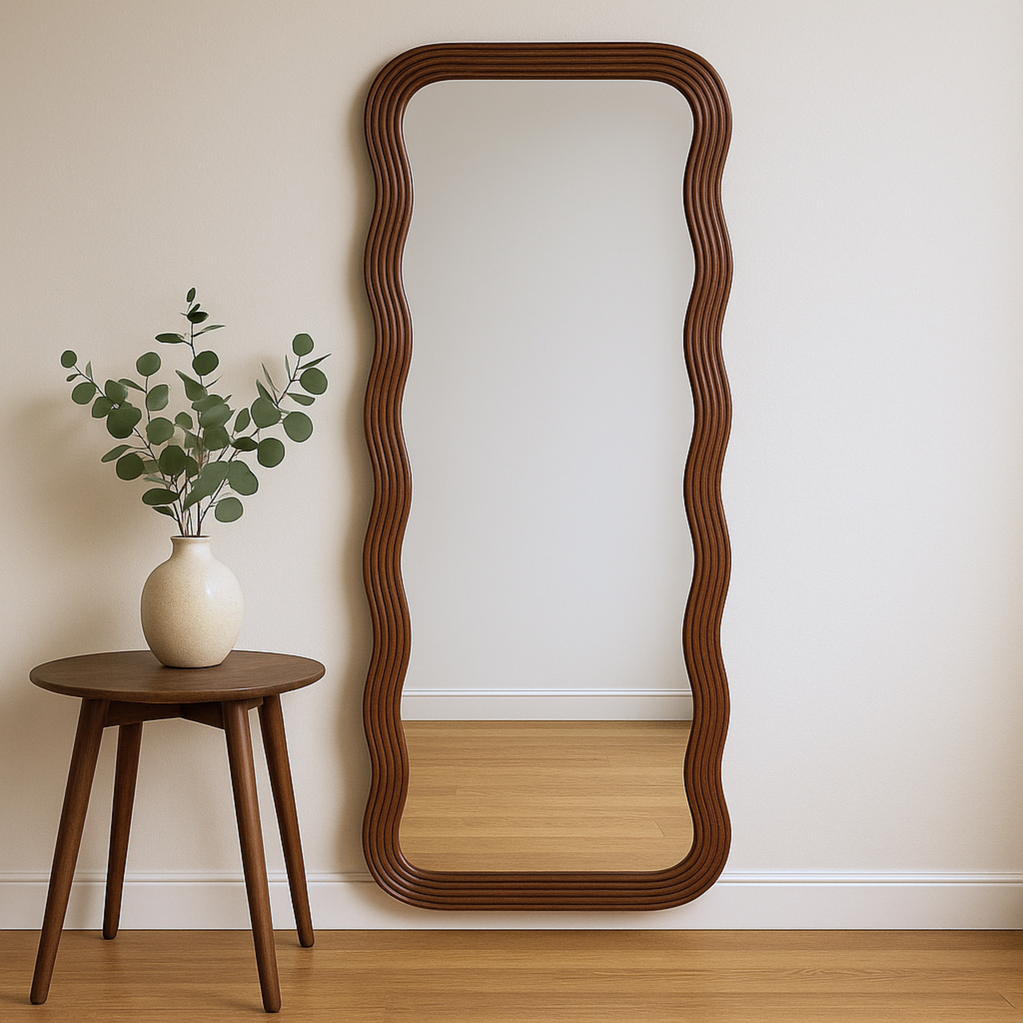 Wavy Wooden Frame Full-Length Mirror