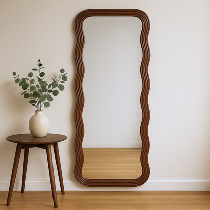 Wavy Wooden Frame Full-Length Mirror
