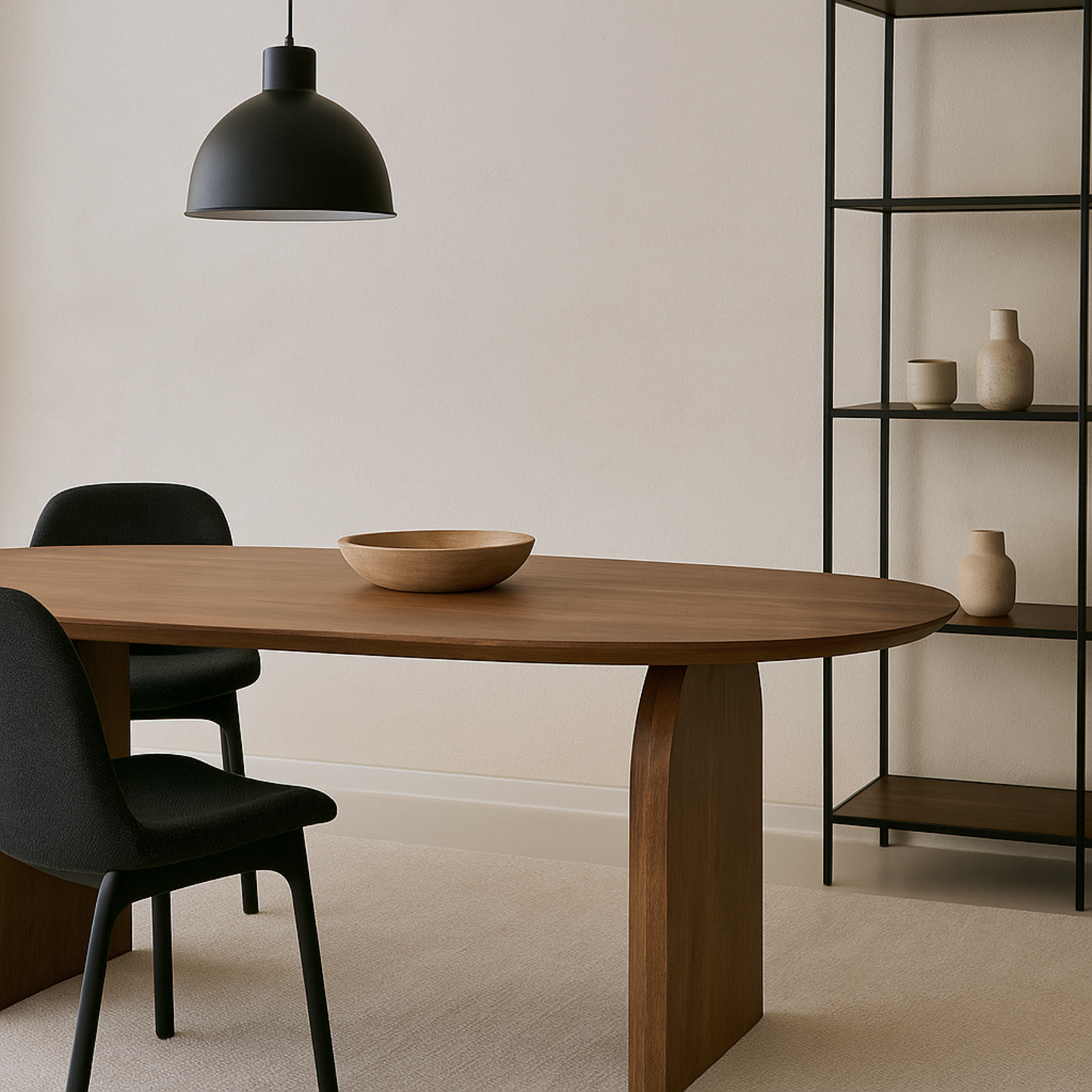 Walnut Oval Dining Table with Curved Slab Legs