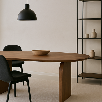 Walnut Oval Dining Table with Curved Slab Legs