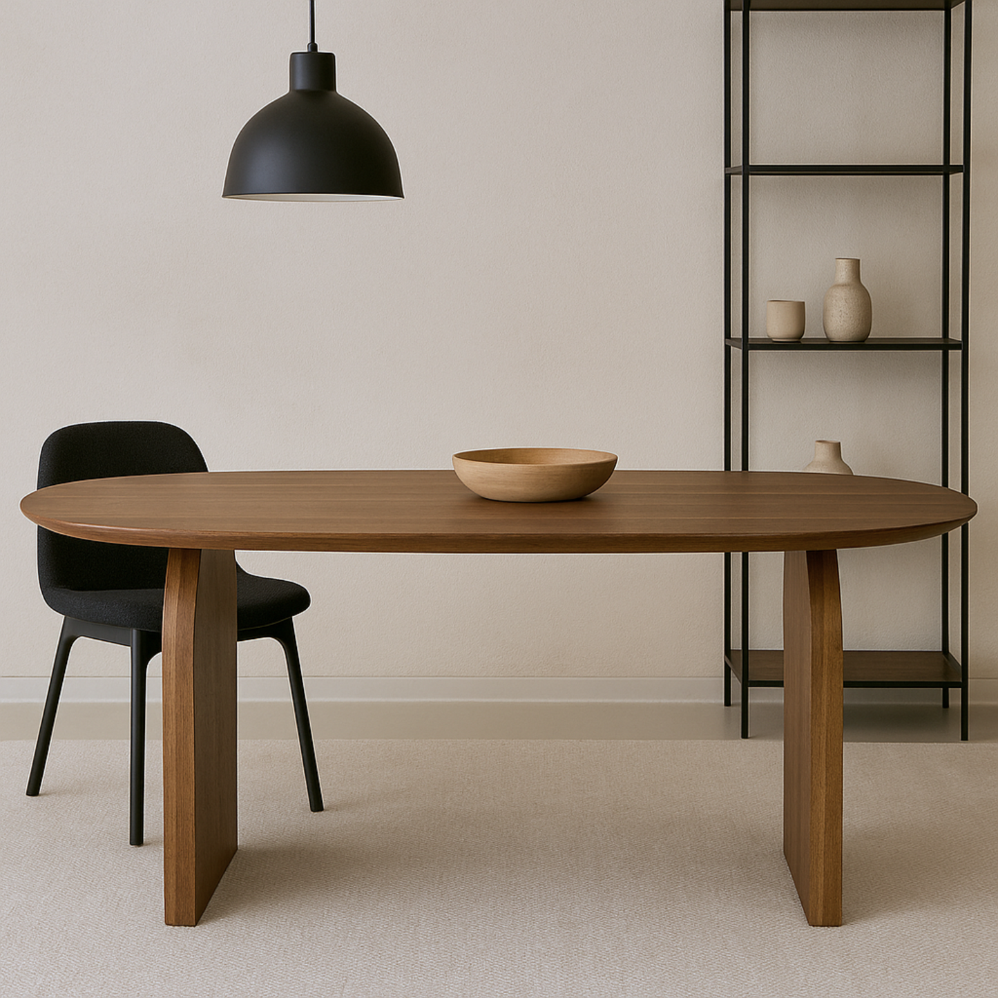 Walnut Oval Dining Table with Curved Slab Legs