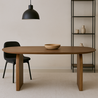 Walnut Oval Dining Table with Curved Slab Legs