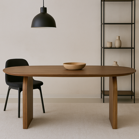 Walnut Oval Dining Table with Curved Slab Legs