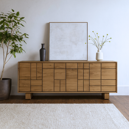 Geometric Pattern Oak Sideboard