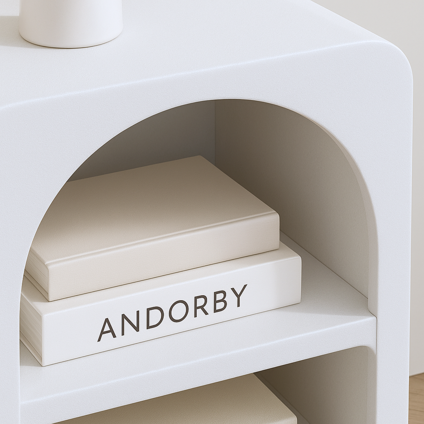 Minimalist White Bedside Table with Two Open Shelves