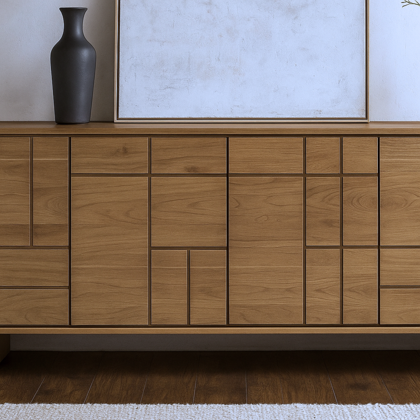 Geometric Pattern Oak Sideboard