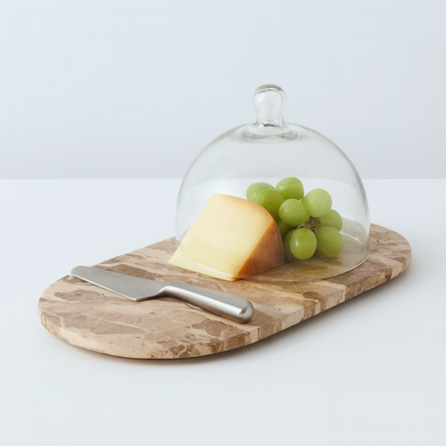 Beige Marble Oval Serving Board with Glass Cloche