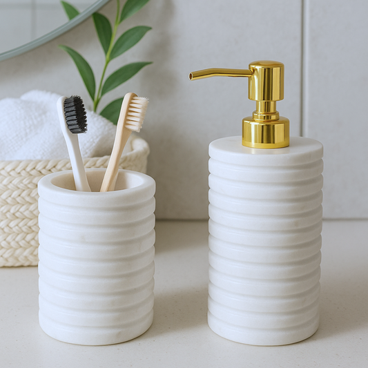 White Fluted Marble Bathroom Set – 2 Piece
