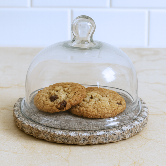 Granite Marble Cookie & Cheese Cloche with Glass Dome