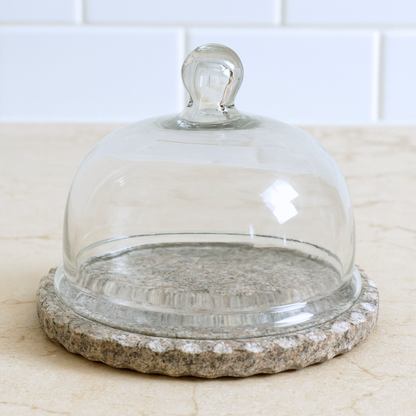 Granite Marble Cookie & Cheese Cloche with Glass Dome