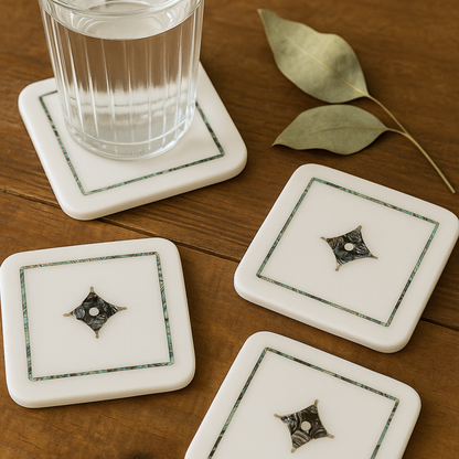 Regal Inlay Marble Coaster Set (Set of 4)