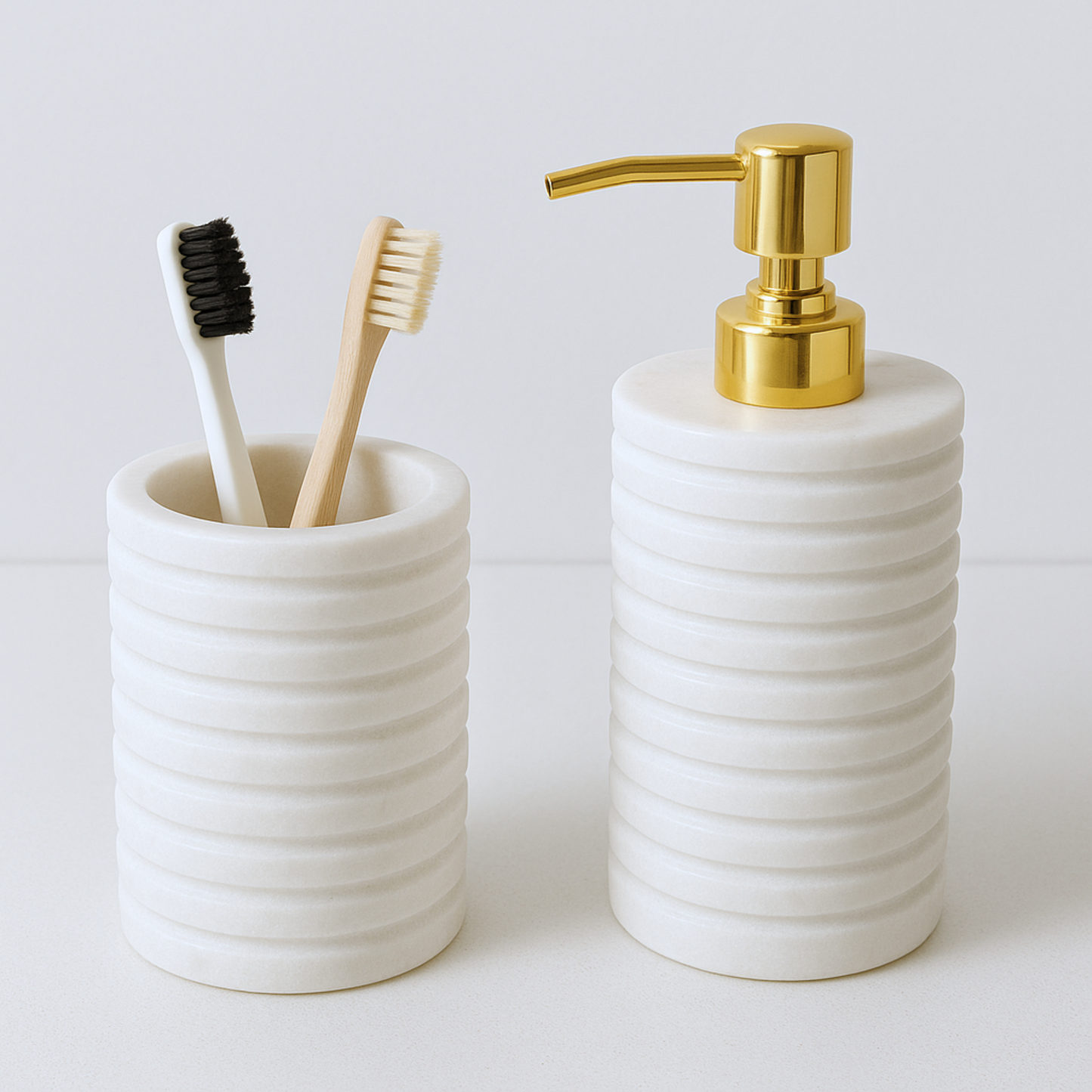 White Fluted Marble Bathroom Set – 2 Piece