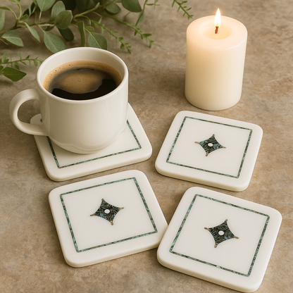 Regal Inlay Marble Coaster Set (Set of 4)