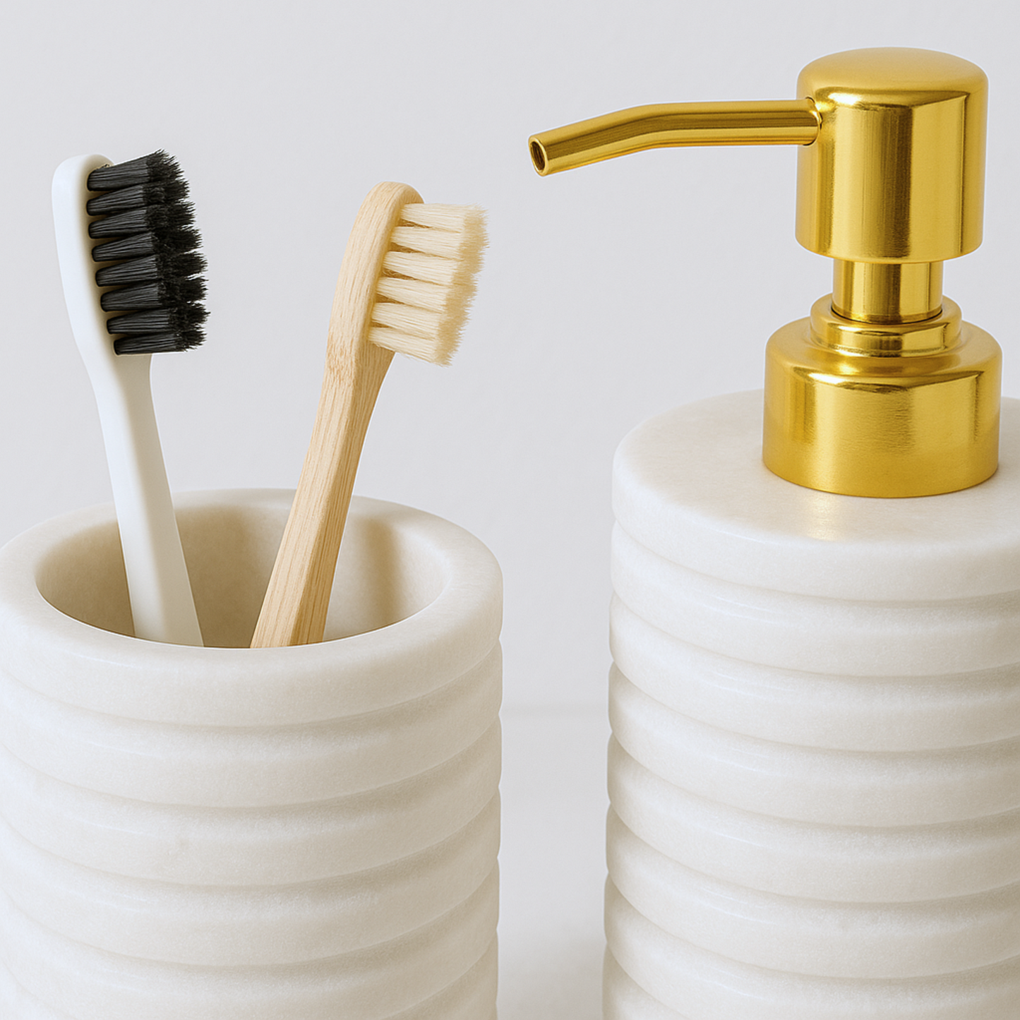 White Fluted Marble Bathroom Set – 2 Piece