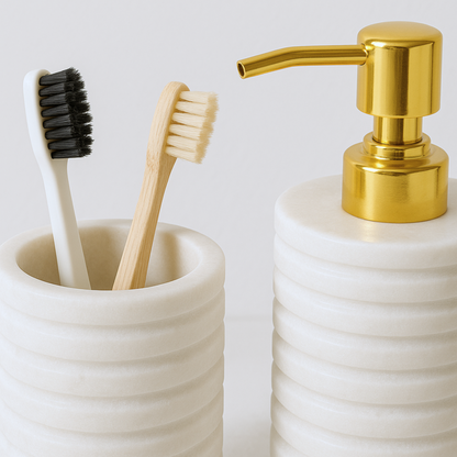 White Fluted Marble Bathroom Set – 2 Piece