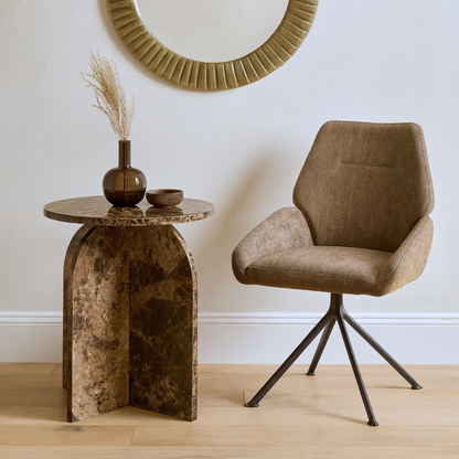 Brown Emperador Italian Marble Accent Table – Handcrafted Luxury Imported Stone Furniture