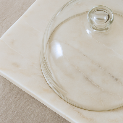 White Marble Serving Platter with Glass Dome