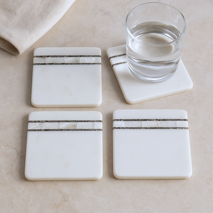 Linear Inlay Marble Coaster (Set of 4)