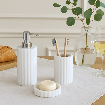 White Fluted Marble Bathroom Set – 3 Piece