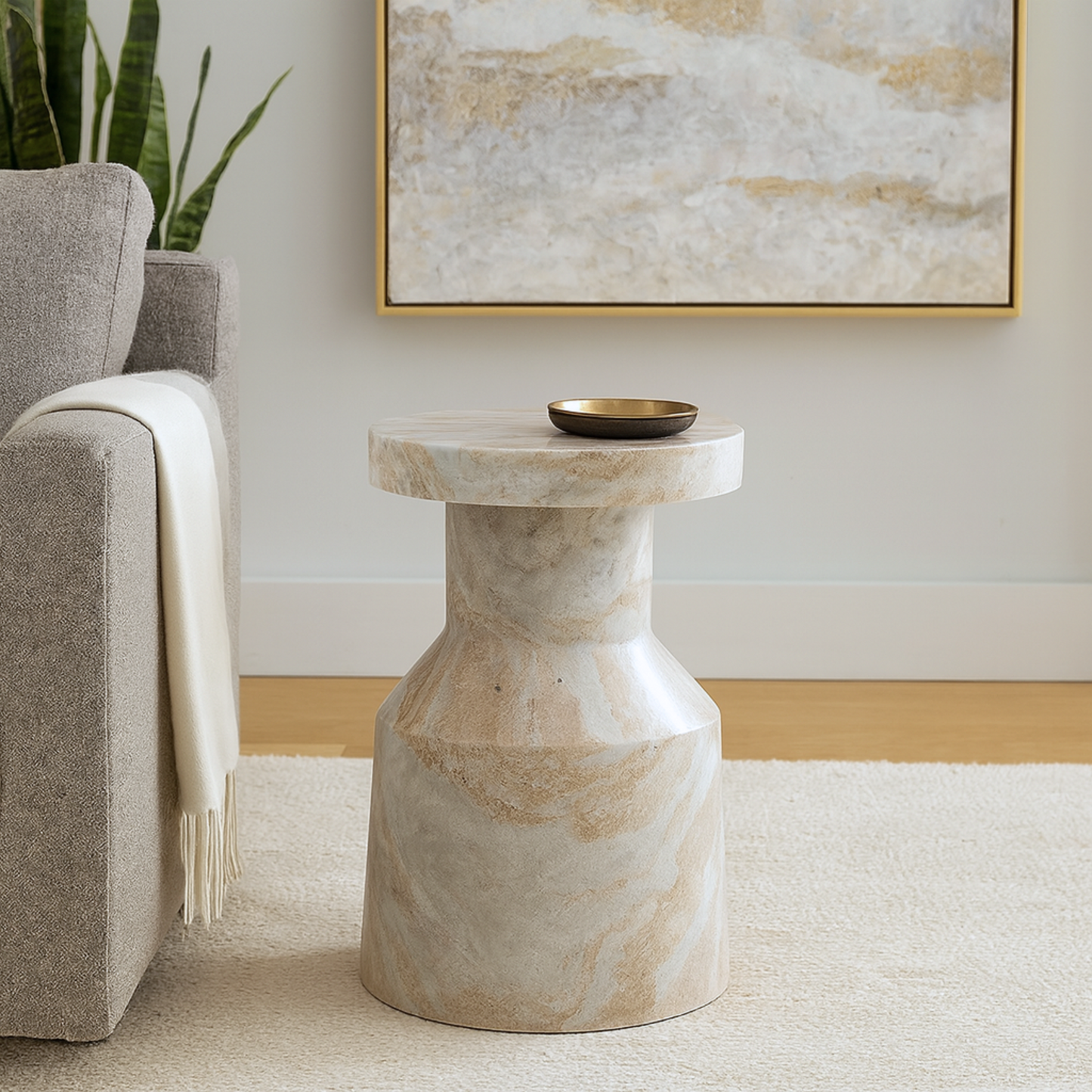 Butterscotch Indian Marble Accent Table– Handcrafted Solid Stone Furniture