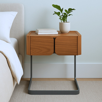 Tronixis Spark Night Table – Walnut Veneer with Metal Leg