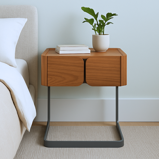 Tronixis Spark Night Table – Walnut Veneer with Metal Leg