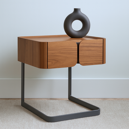 Tronixis Spark Night Table – Walnut Veneer with Metal Leg