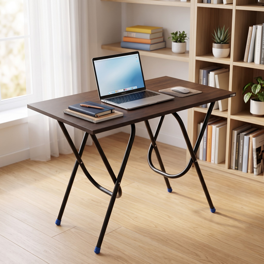 Foldable Study Table | Portable Work Desk for Home, Office & Study - Walnut Brwon