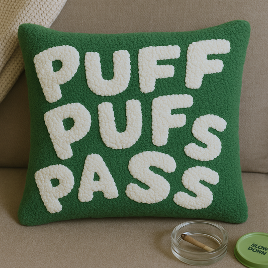 Puff Puff Pass Hooked Cushion – Retro Vibes
