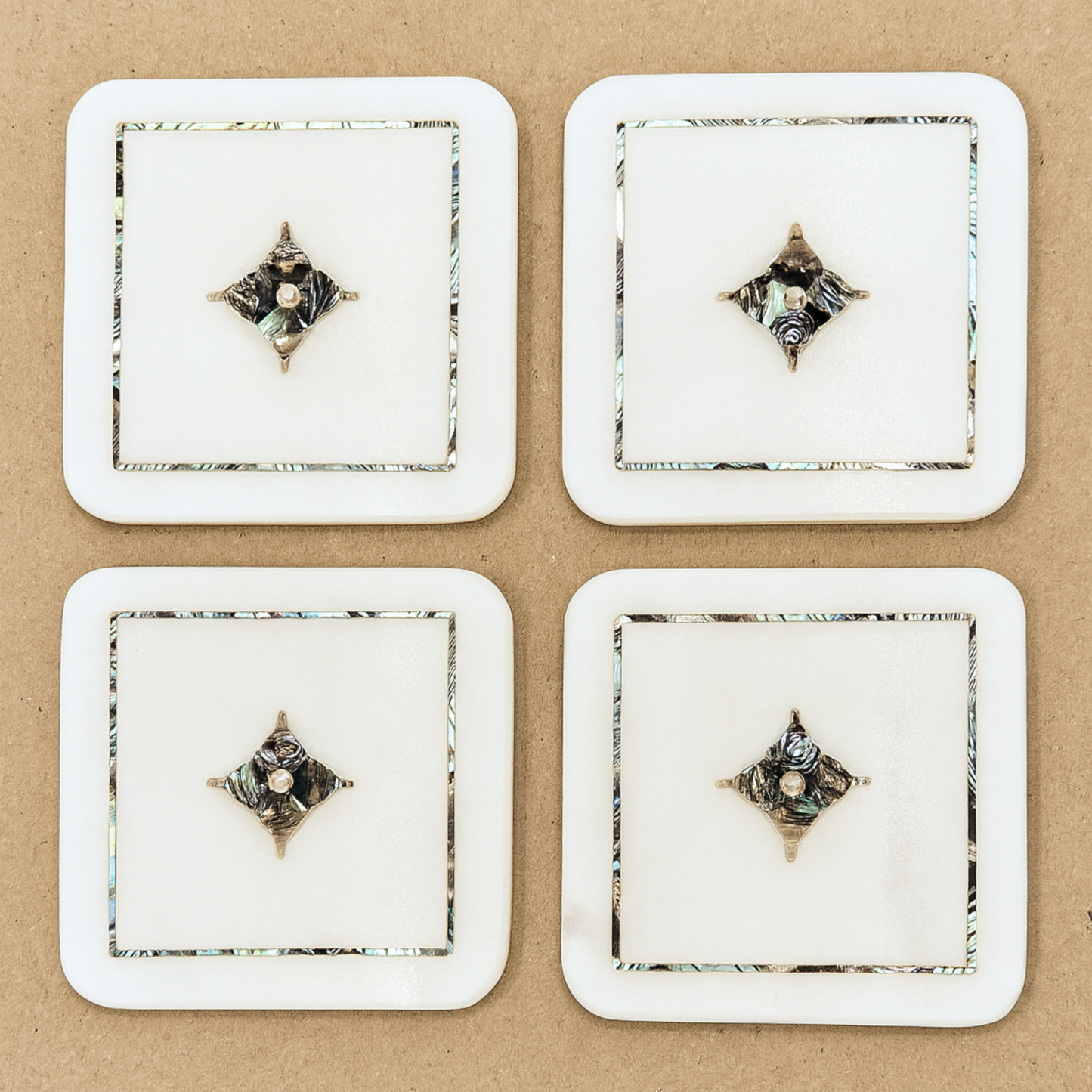 Regal Inlay Marble Coaster Set (Set of 4)