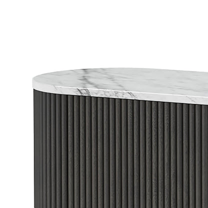 Modern Black Fluted TV Console with Marble Top