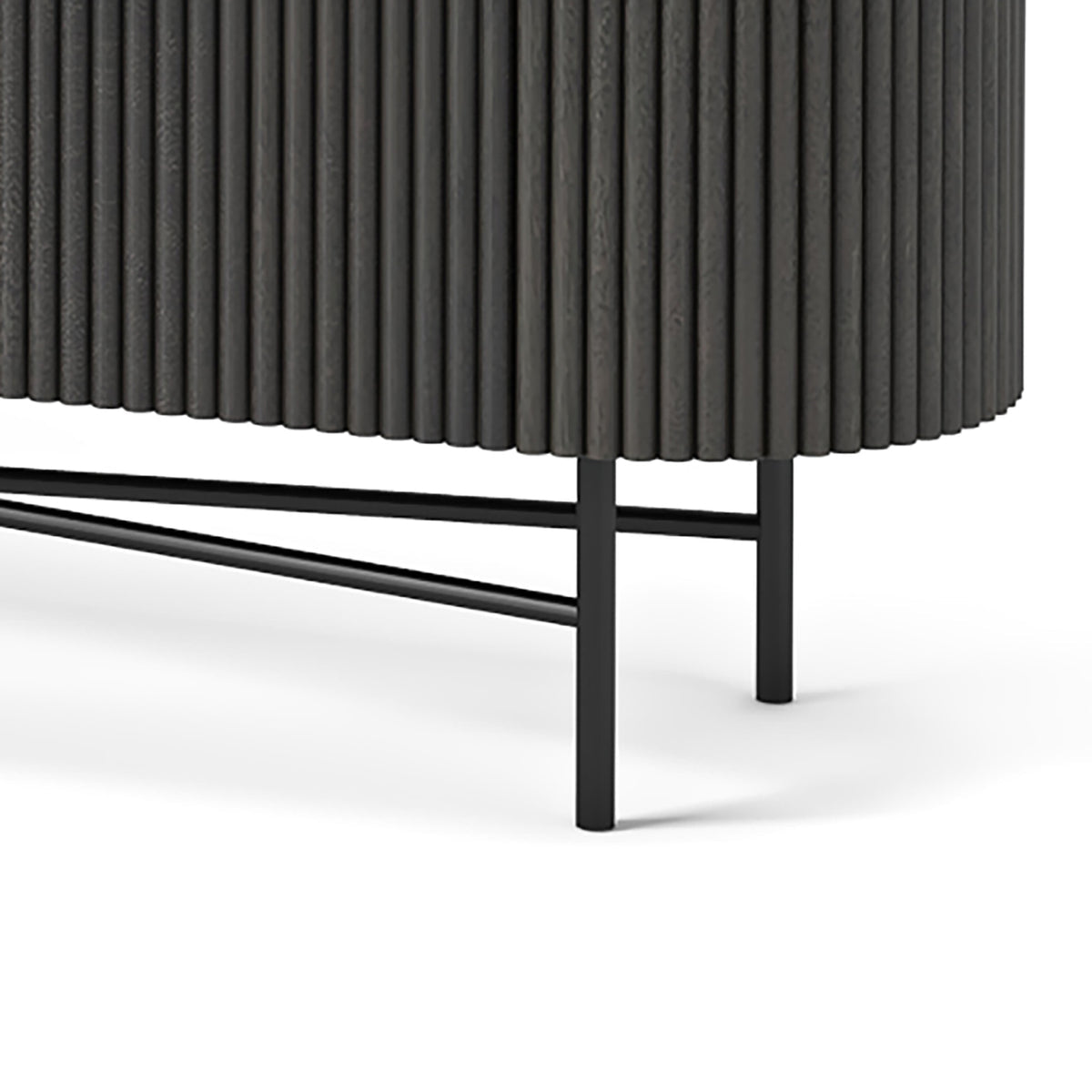 Modern Black Fluted TV Console with Marble Top